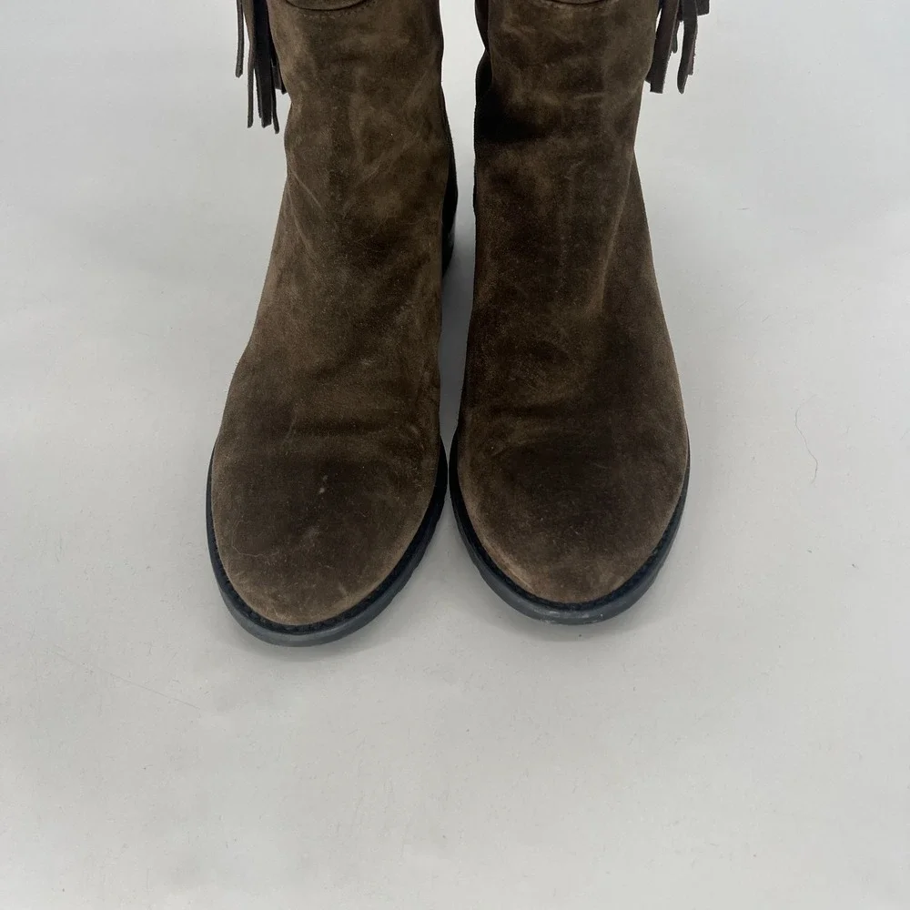 Stuart Weitzman Mane‎ Fringe Suede OTK Boots Green Womens 7.5 Boho Western